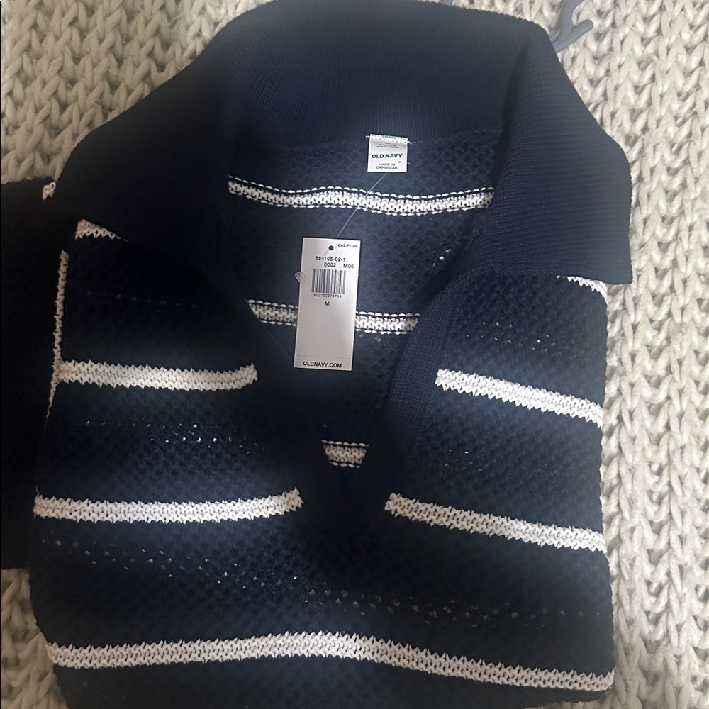 Old Navy Navy Blue and White Striped Sweater
